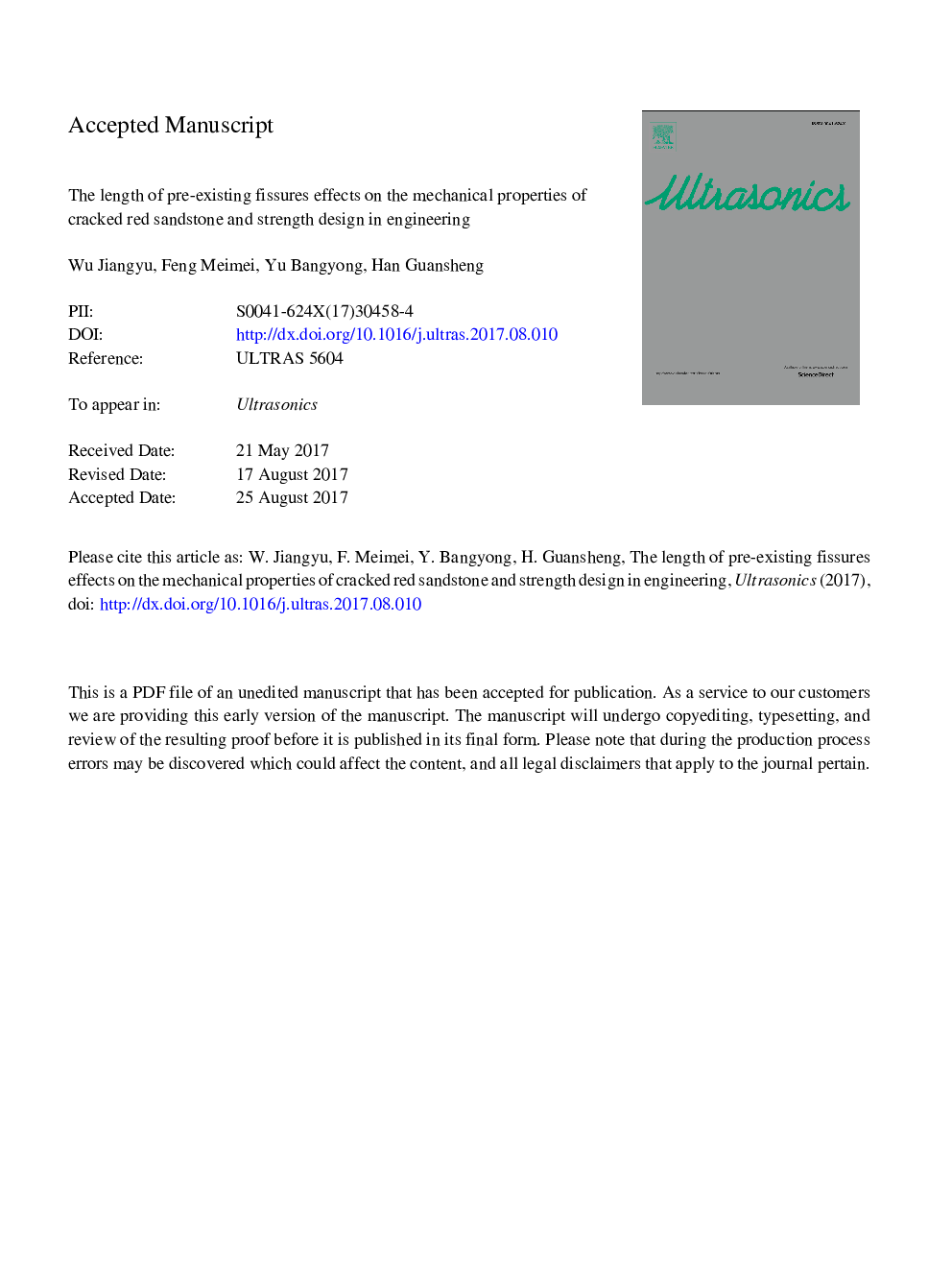 The length of pre-existing fissures effects on the mechanical properties of cracked red sandstone and strength design in engineering