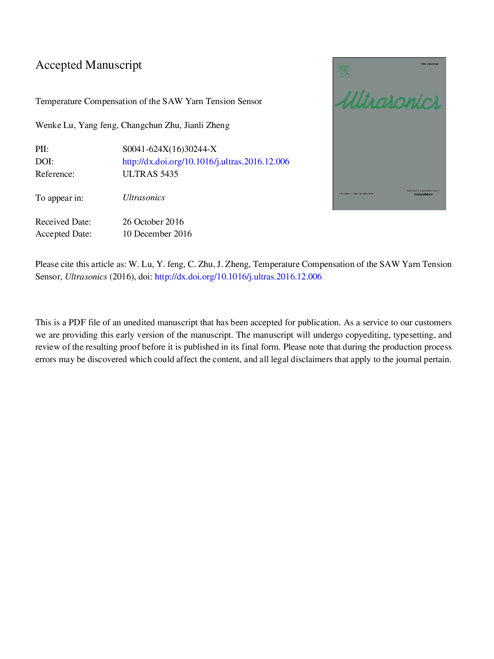 Temperature compensation of the SAW yarn tension sensor