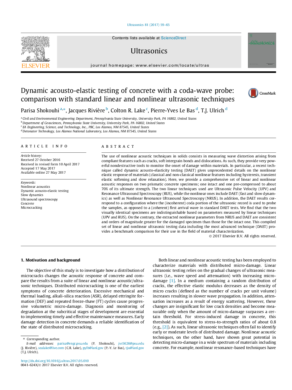 Dynamic acousto-elastic testing of concrete with a coda-wave probe: comparison with standard linear and nonlinear ultrasonic techniques