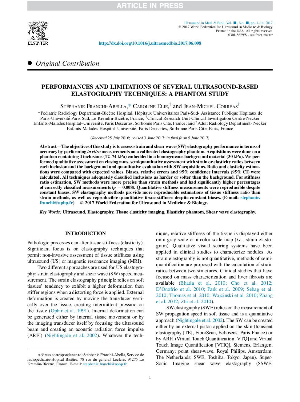 Performances and Limitations of Several Ultrasound-Based Elastography Techniques: A Phantom Study