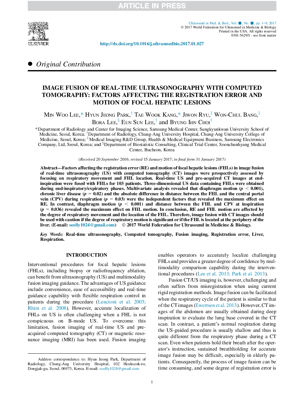 تلفیق تصویر از سونوگرافی زمان واقعی با توموگرافی کامپیوتری: عوامل موثر بر خطای ثبت و حرکت ضایعات کانال کبدی 