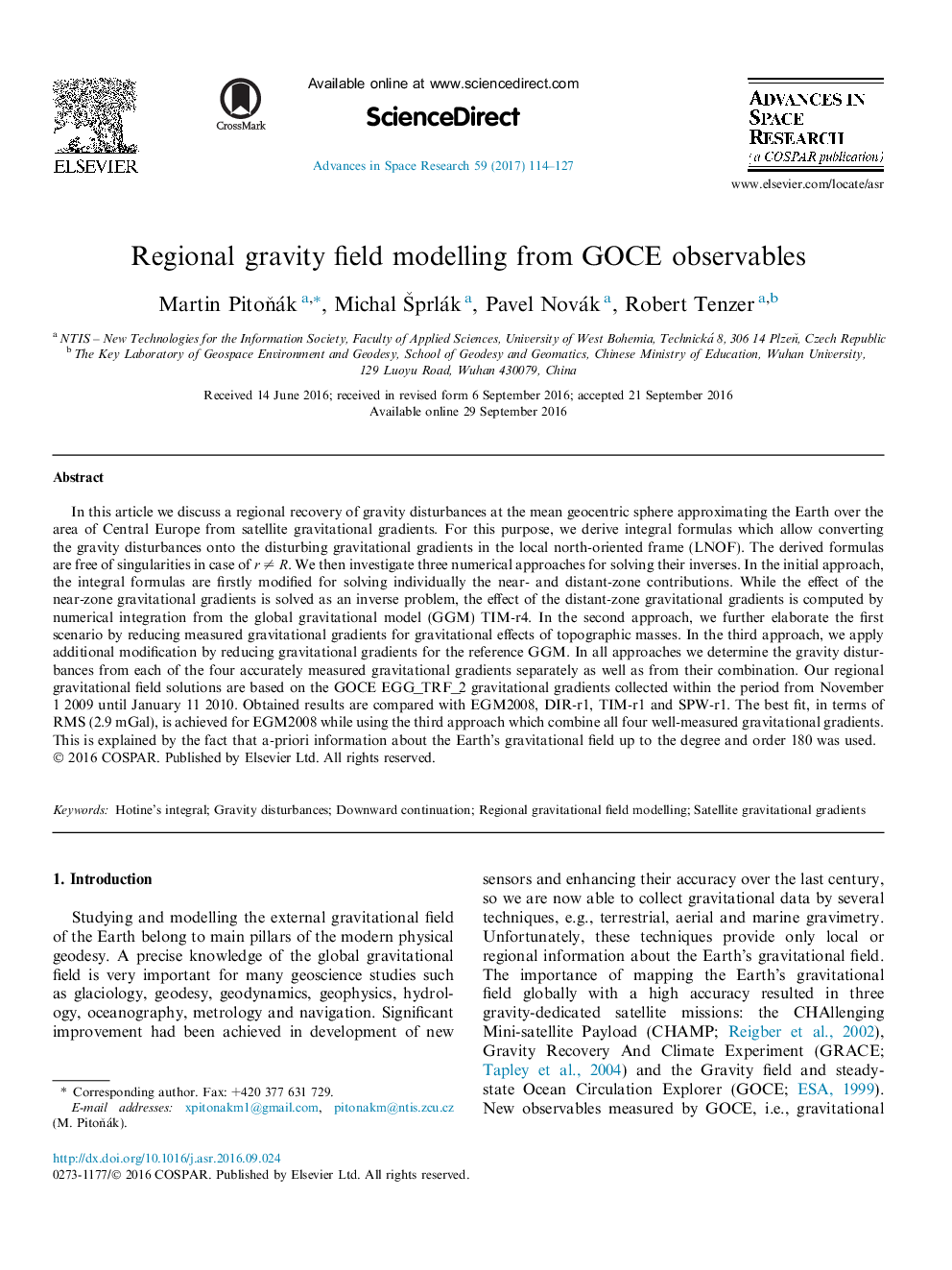 عکس صفحه اول مقاله: Regional gravity field modelling from GOCE observables Regional gravity field modelling from GOCE observables