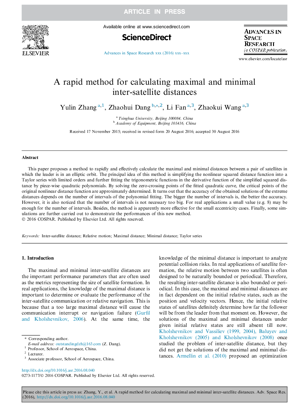 A rapid method for calculating maximal and minimal inter-satellite distances