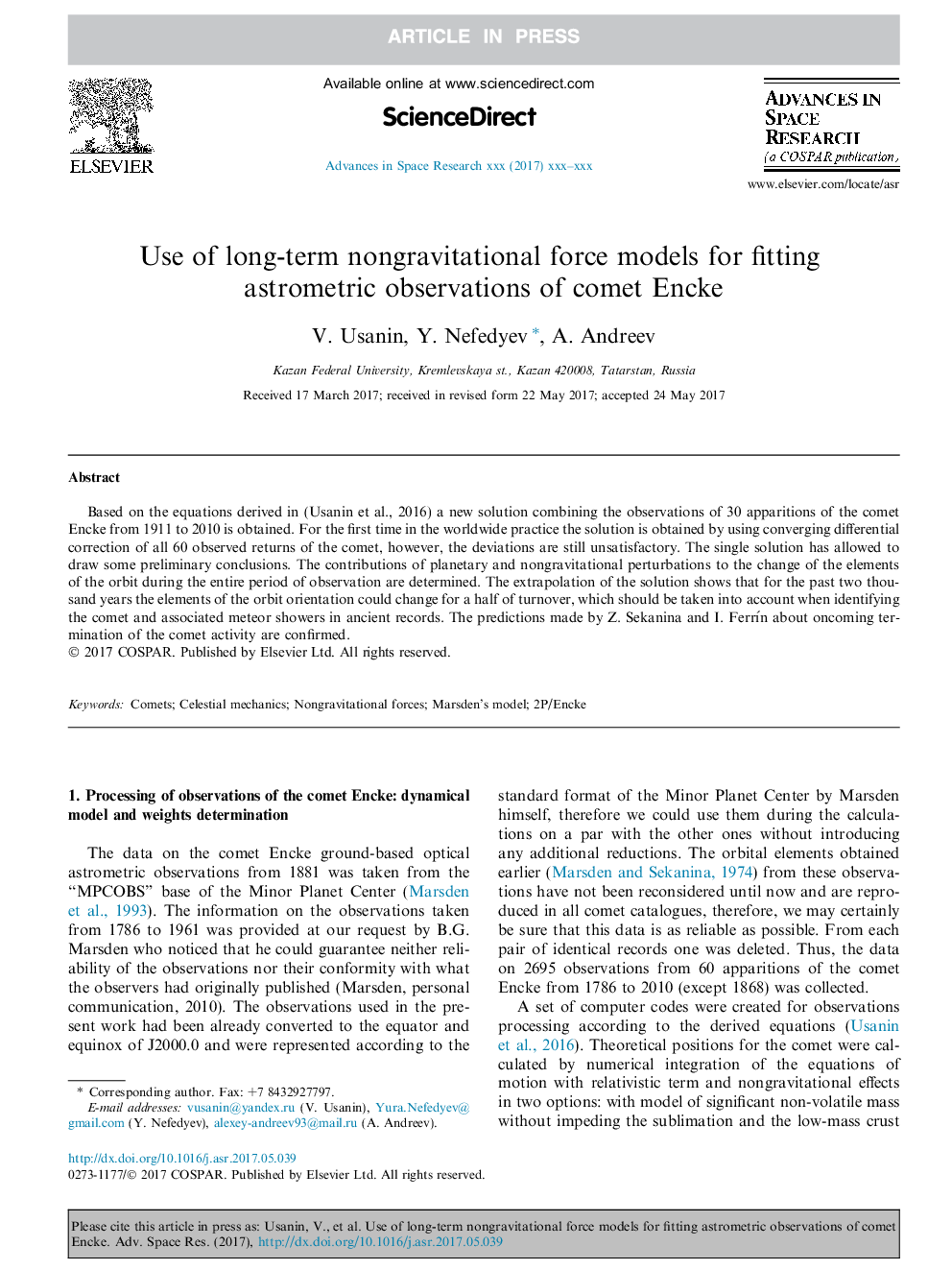 Use of long-term nongravitational force models for fitting astrometric observations of comet Encke