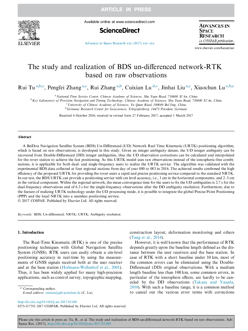 The study and realization of BDS un-differenced network-RTK based on raw observations