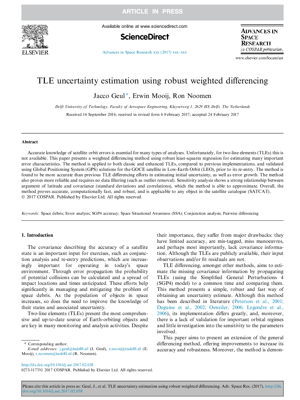 TLE uncertainty estimation using robust weighted differencing