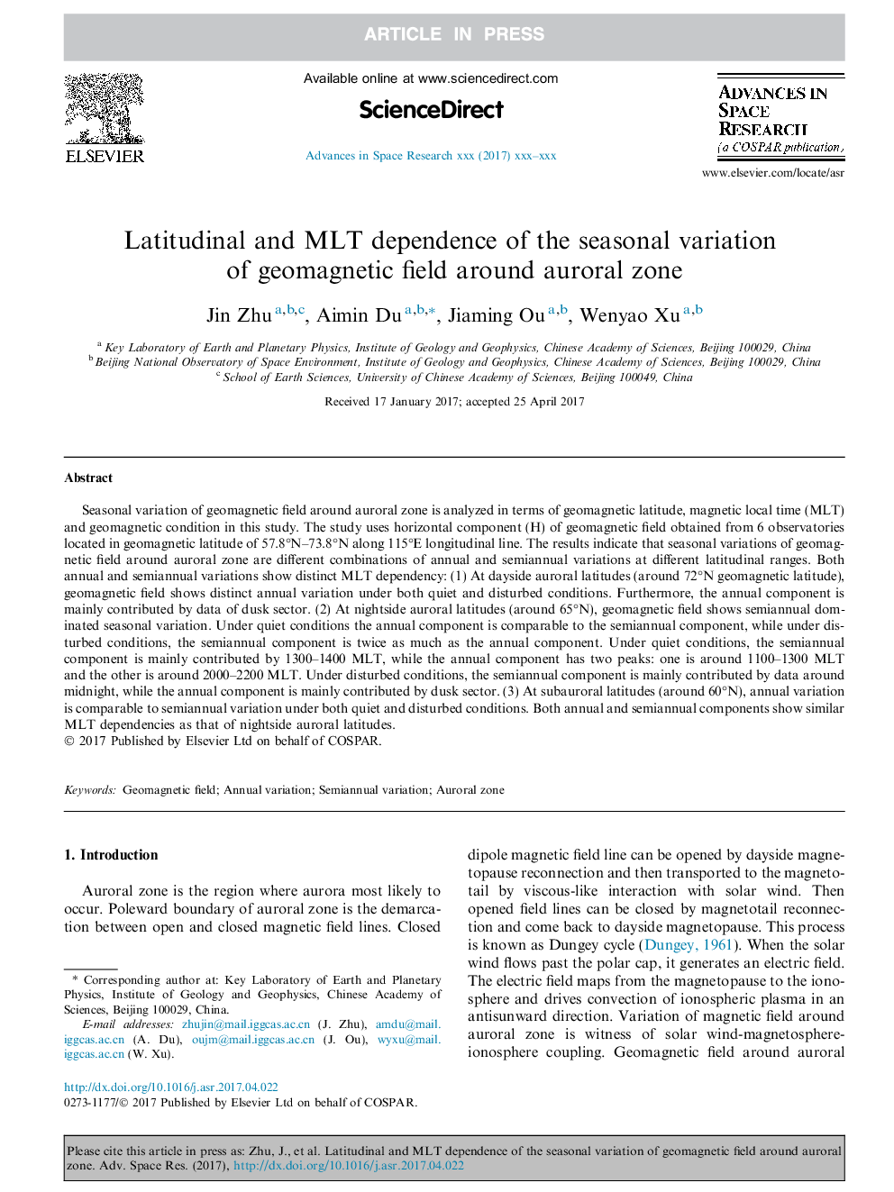 Latitudinal and MLT dependence of the seasonal variation of geomagnetic field around auroral zone