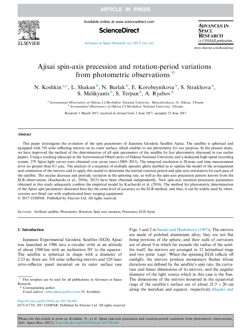 Ajisai spin-axis precession and rotation-period variations from photometric observations