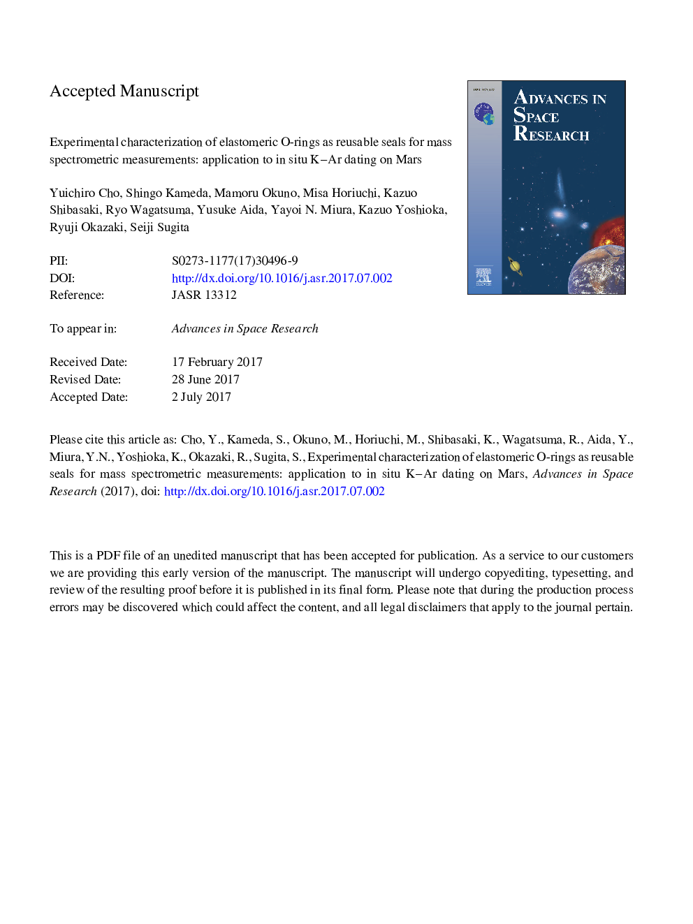 Experimental characterization of elastomeric O-rings as reusable seals for mass spectrometric measurements: Application to in situ K-Ar dating on Mars