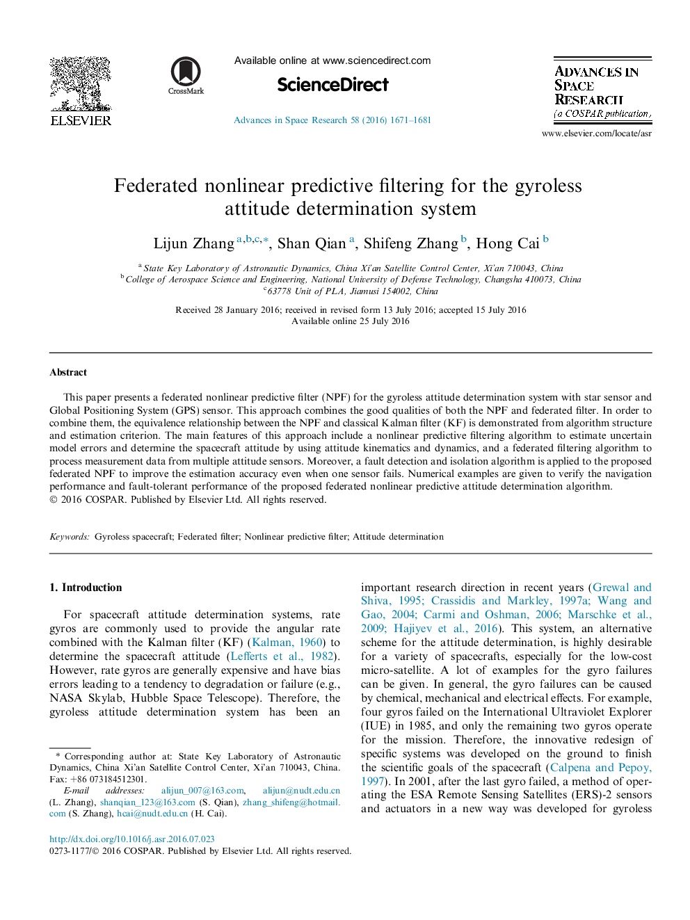 Federated nonlinear predictive filtering for the gyroless attitude determination system