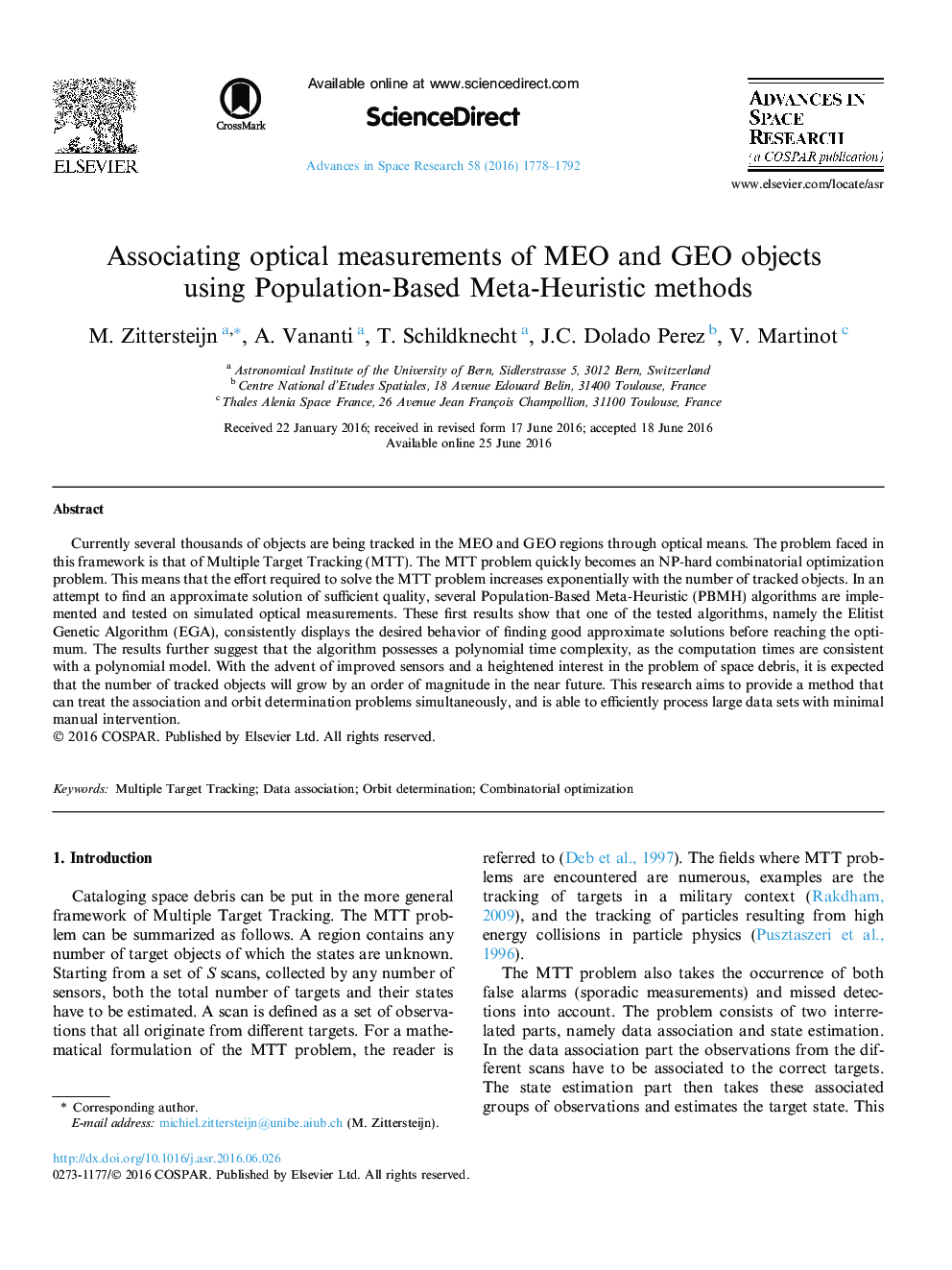 Associating optical measurements of MEO and GEO objects using Population-Based Meta-Heuristic methods
