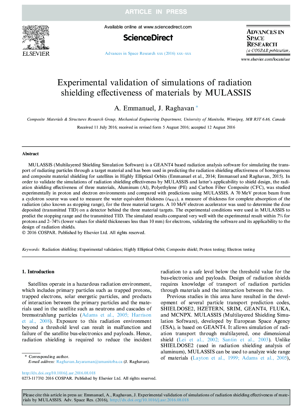 Experimental validation of simulations of radiation shielding effectiveness of materials by MULASSIS