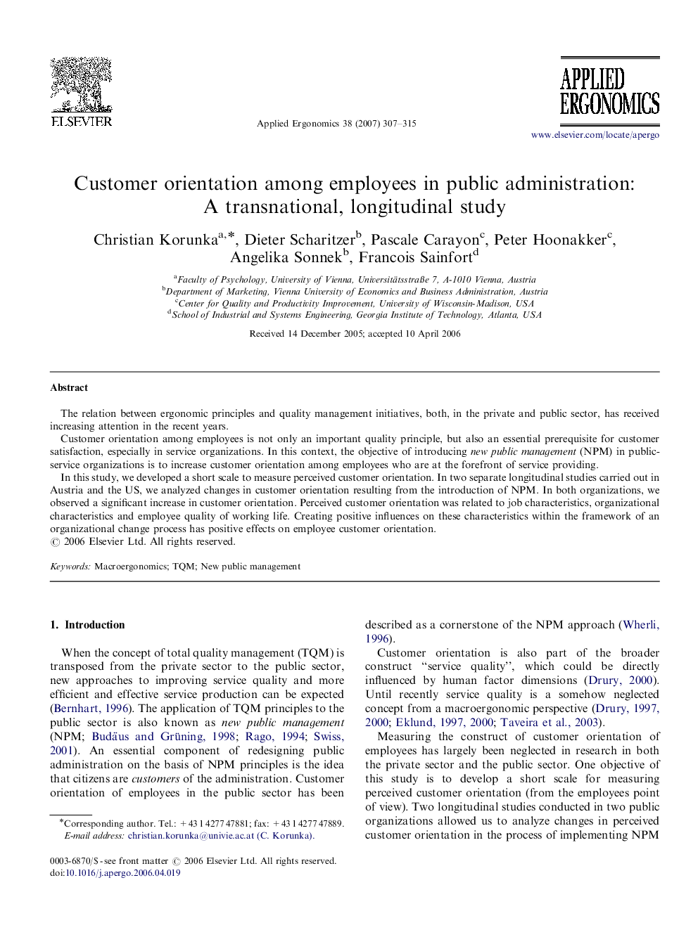 Customer orientation among employees in public administration: A transnational, longitudinal study