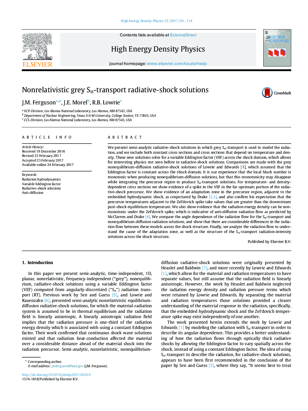 Nonrelativistic grey Sn-transport radiative-shock solutions