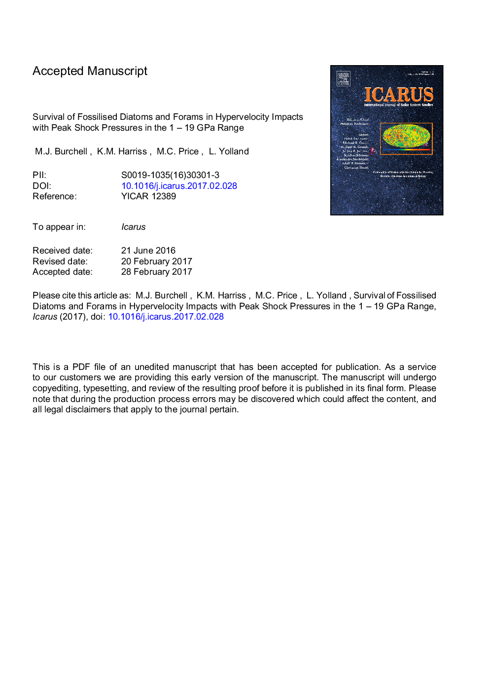 Survival of fossilised diatoms and forams in hypervelocity impacts with peak shock pressures in the 1-19Â GPa range