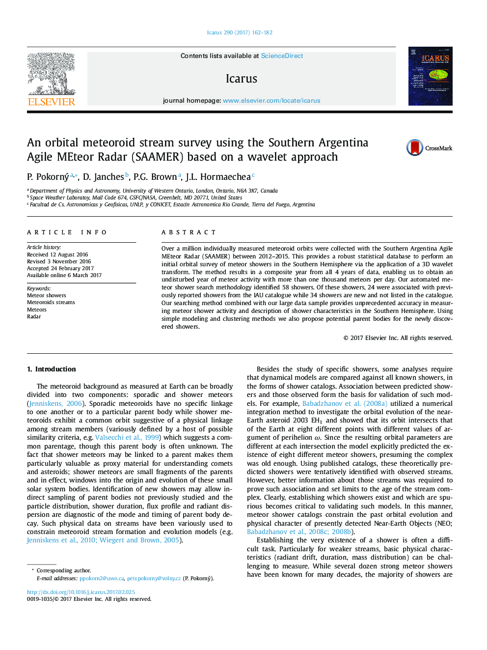 An orbital meteoroid stream survey using the Southern Argentina Agile MEteor Radar (SAAMER) based on a wavelet approach