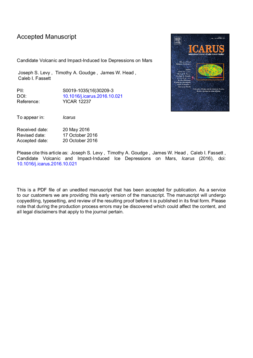 Candidate volcanic and impact-induced ice depressions on Mars