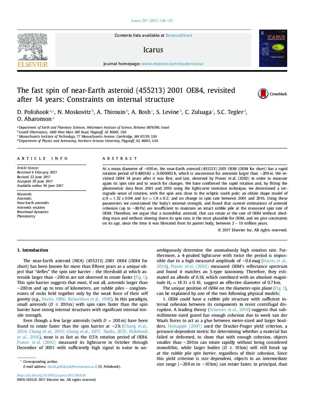 The fast spin of near-Earth asteroid (455213) 2001 OE84, revisited after 14 years: Constraints on internal structure