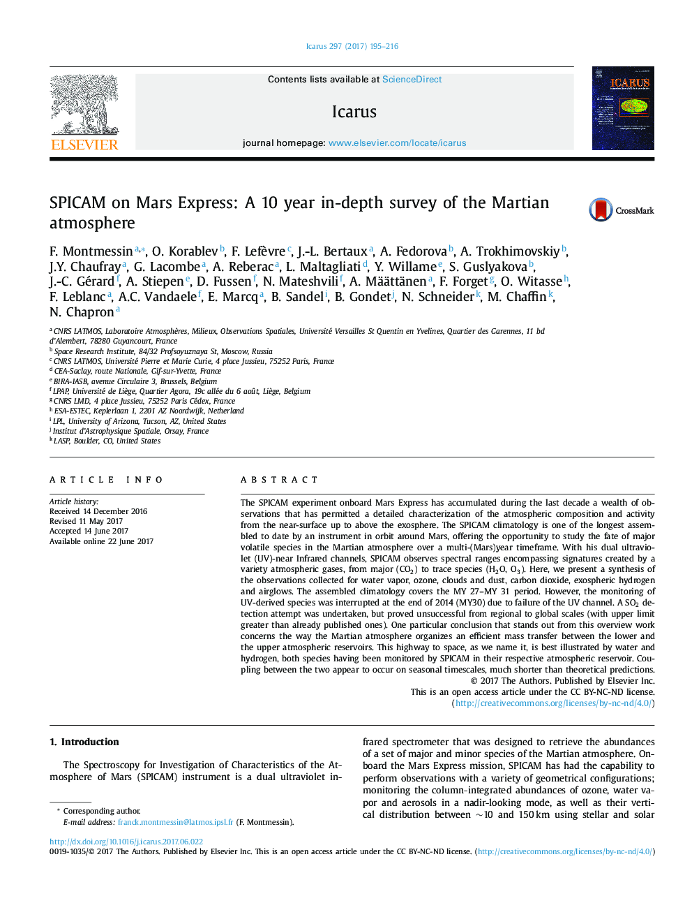 SPICAM on Mars Express: A 10 year in-depth survey of the Martian atmosphere