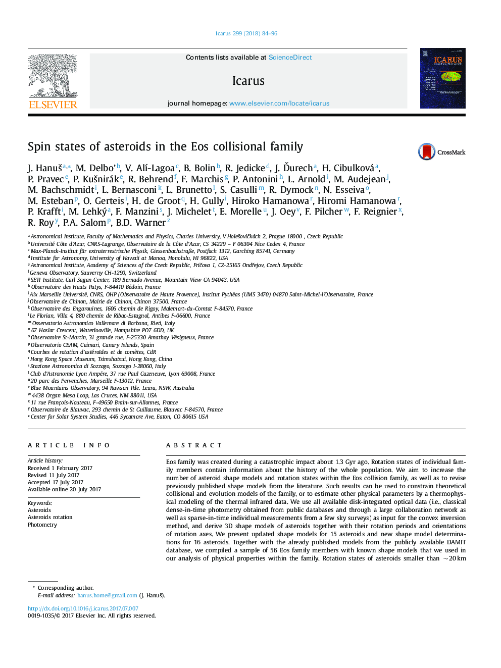 Spin states of asteroids in the Eos collisional family