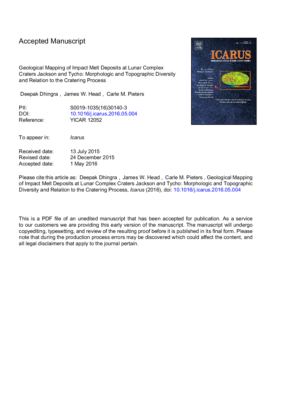 نقشه برداری زمین شناسی رسوبات ذوب در گودال های مجتمع قمر جکسون و تیچو: تنوع مورفولوژیکی و توپوگرافی و رابطه آن با فرایند کاترینگ 