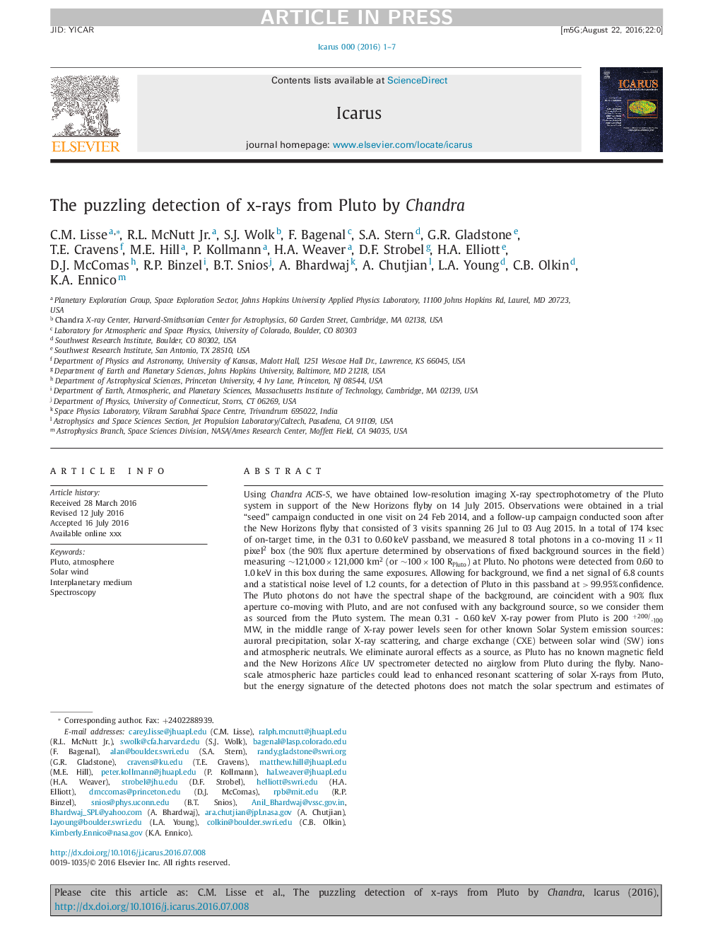 تشخیص غم انگیز اشعه ایکس از پلوتو توسط چاندرا 