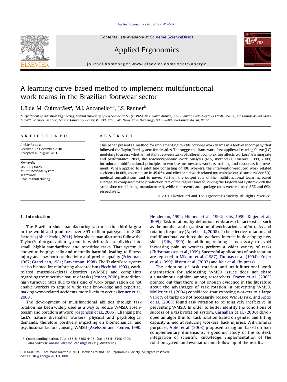 A learning curve-based method to implement multifunctional work teams in the Brazilian footwear sector