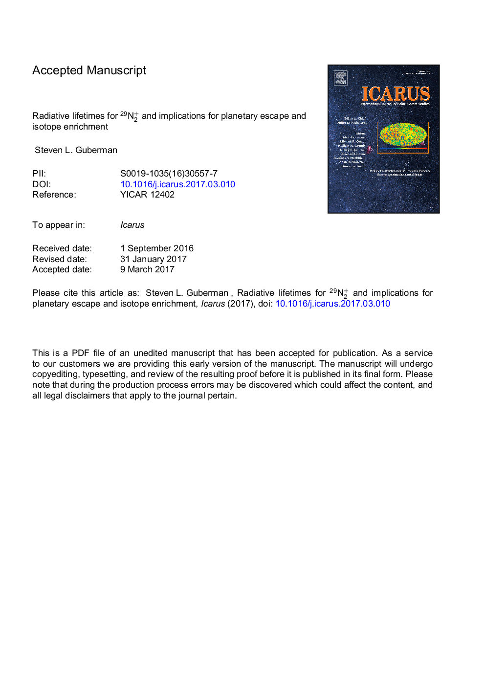 Radiative lifetimes for 29N2+ and implications for planetary escape and isotope enrichment