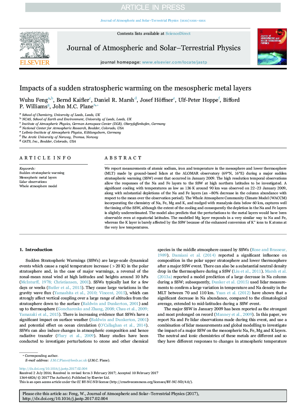 Impacts of a sudden stratospheric warming on the mesospheric metal layers