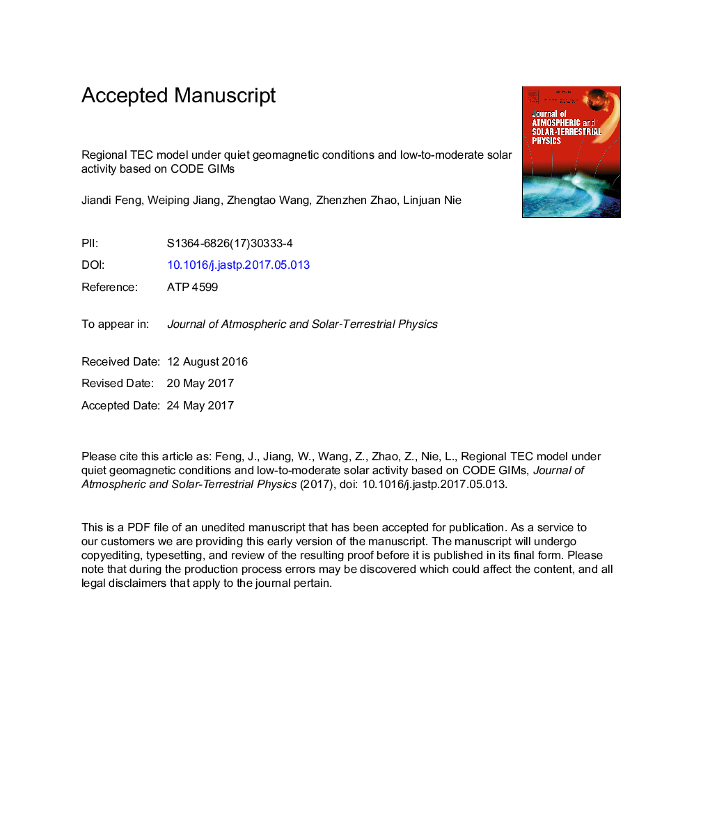 Regional TEC model under quiet geomagnetic conditions and low-to-moderate solar activity based on CODE GIMs