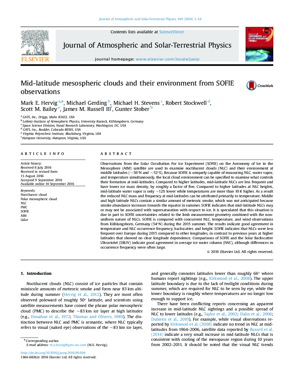 Mid-latitude mesospheric clouds and their environment from SOFIE observations