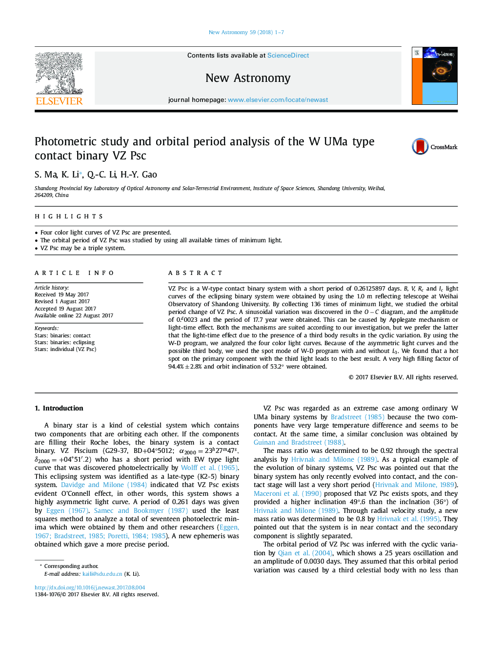Photometric study and orbital period analysis of the W UMa type contact binary VZ Psc