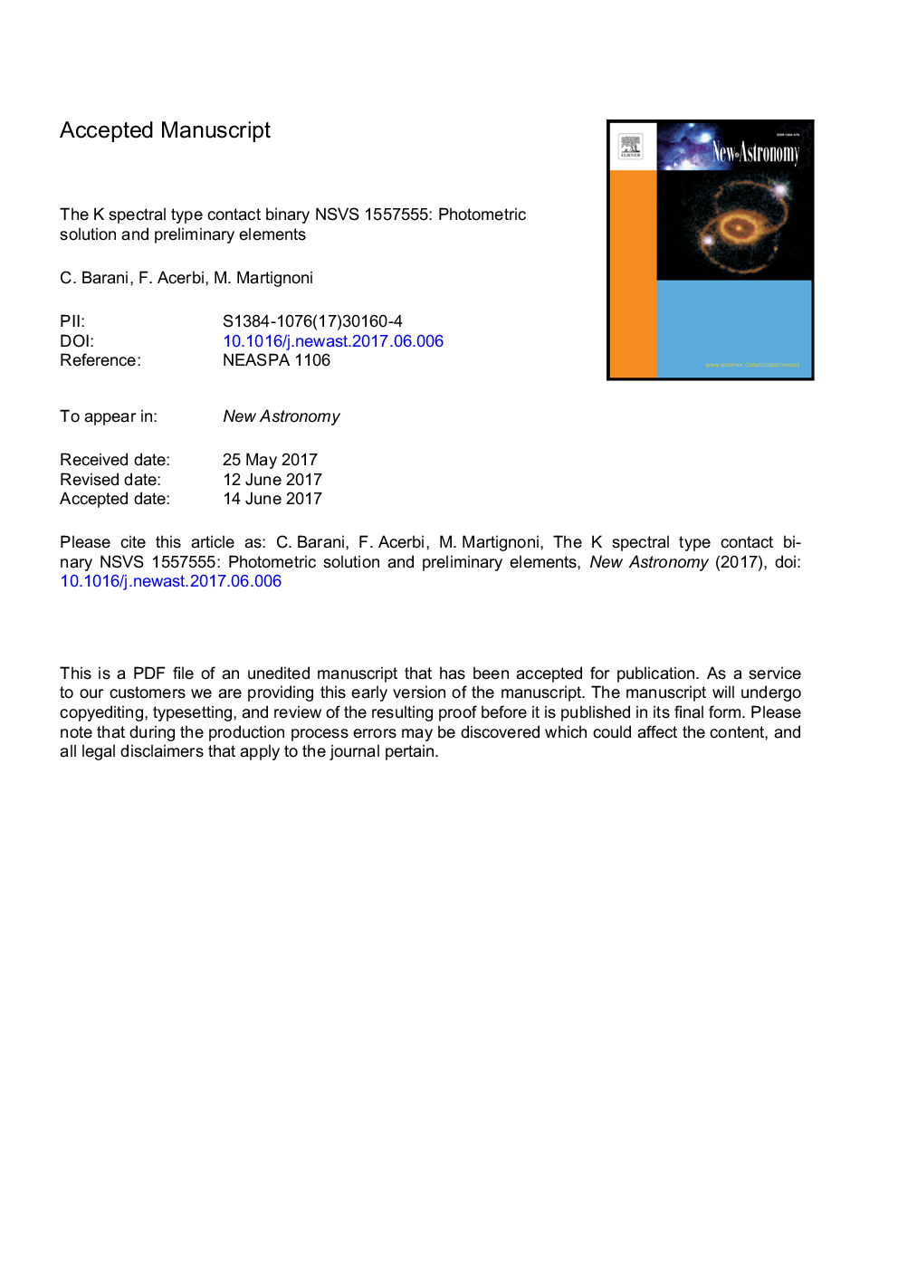 The K spectral type contact binary NSVS 1557555: Photometric solution and preliminary elements