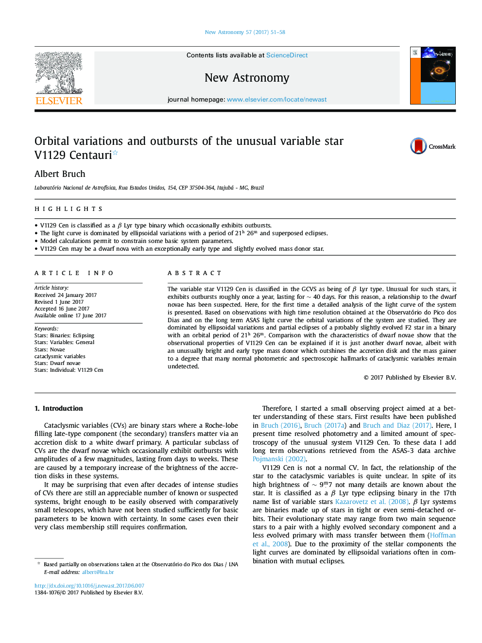 Orbital variations and outbursts of the unusual variable star V1129Â Centauri