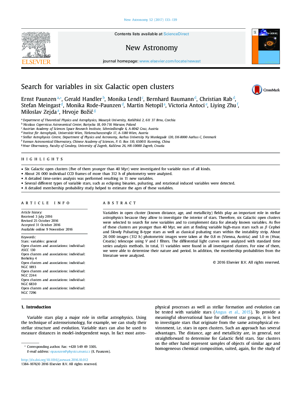 Search for variables in six Galactic open clusters