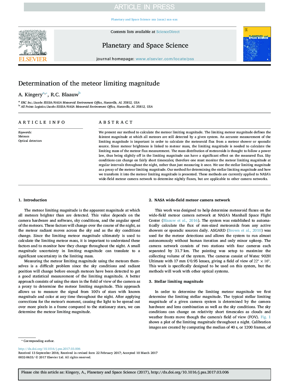 Determination of the meteor limiting magnitude