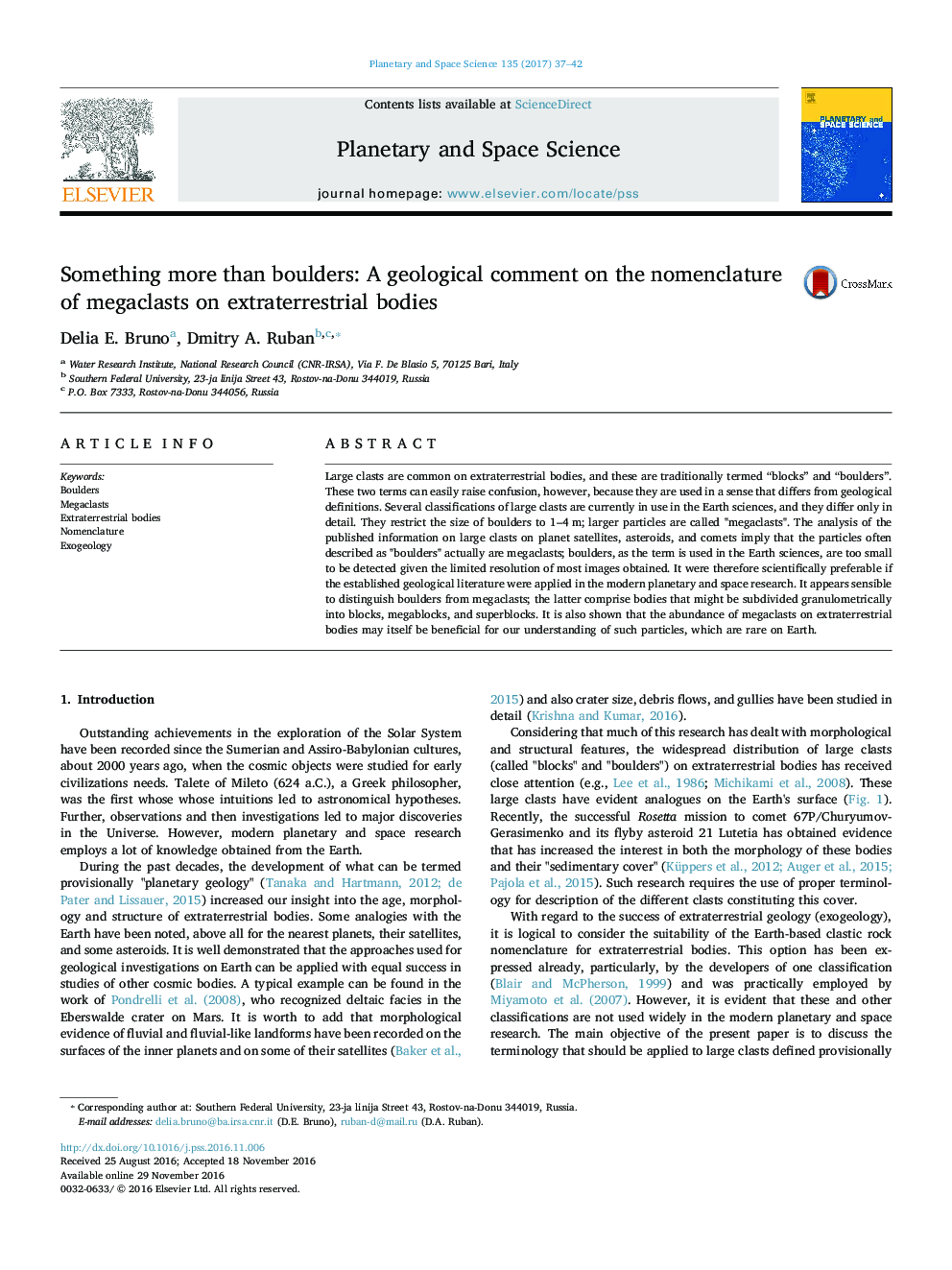 Something more than boulders: A geological comment on the nomenclature of megaclasts on extraterrestrial bodies