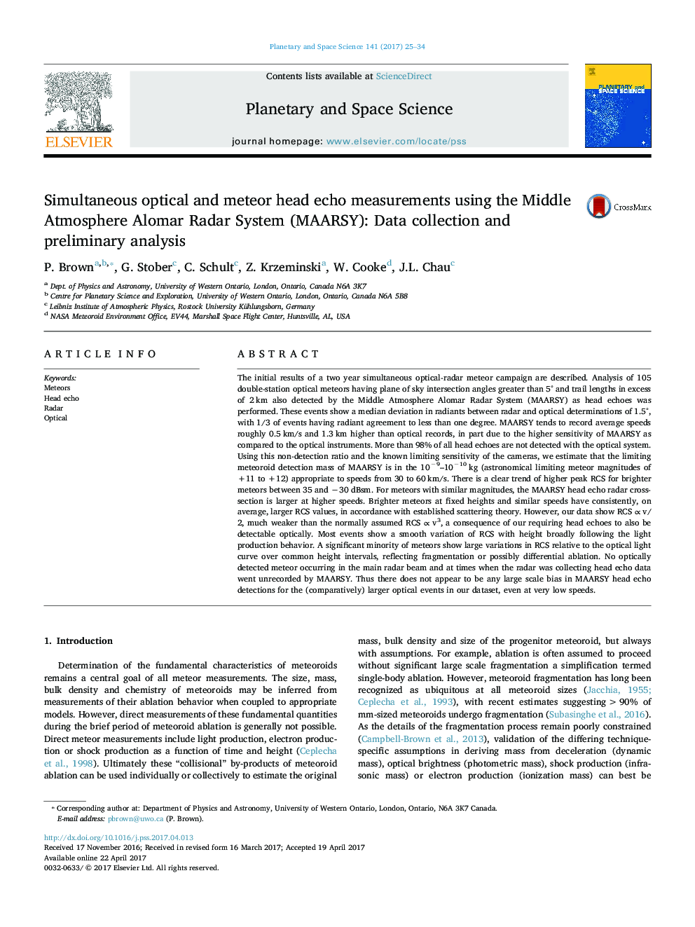 Simultaneous optical and meteor head echo measurements using the Middle Atmosphere Alomar Radar System (MAARSY): Data collection and preliminary analysis