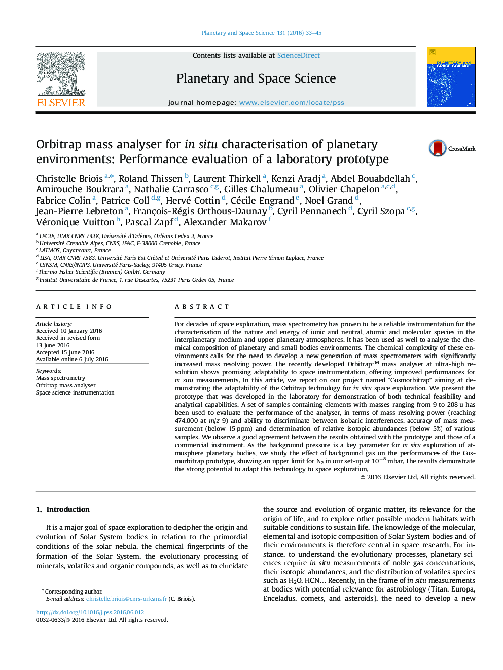 Orbitrap mass analyser for in situ characterisation of planetary environments: Performance evaluation of a laboratory prototype