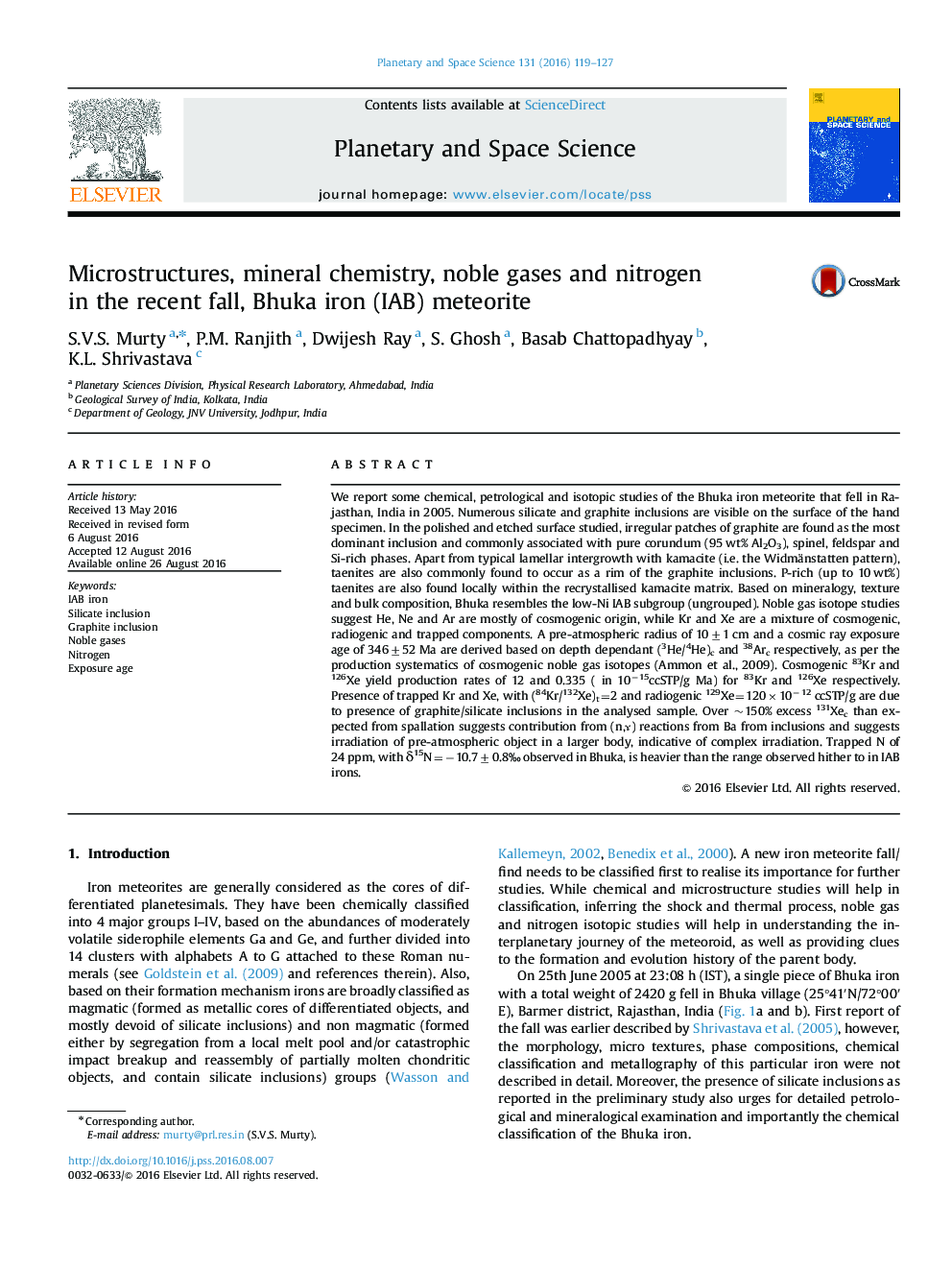 Microstructures, mineral chemistry, noble gases and nitrogen in the recent fall, Bhuka iron (IAB) meteorite