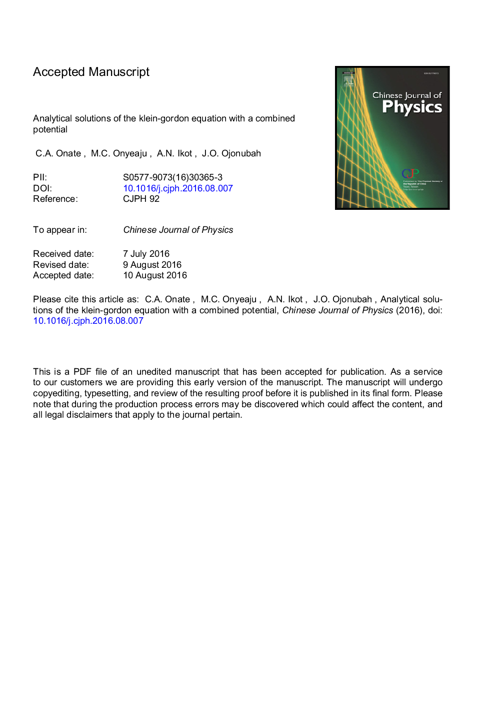 Analytical solutions of the Klein-Gordon equation with a combined potential