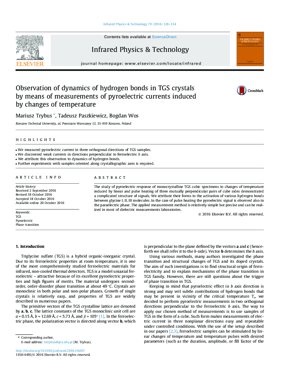 Observation of dynamics of hydrogen bonds in TGS crystals by means of measurements of pyroelectric currents induced by changes of temperature