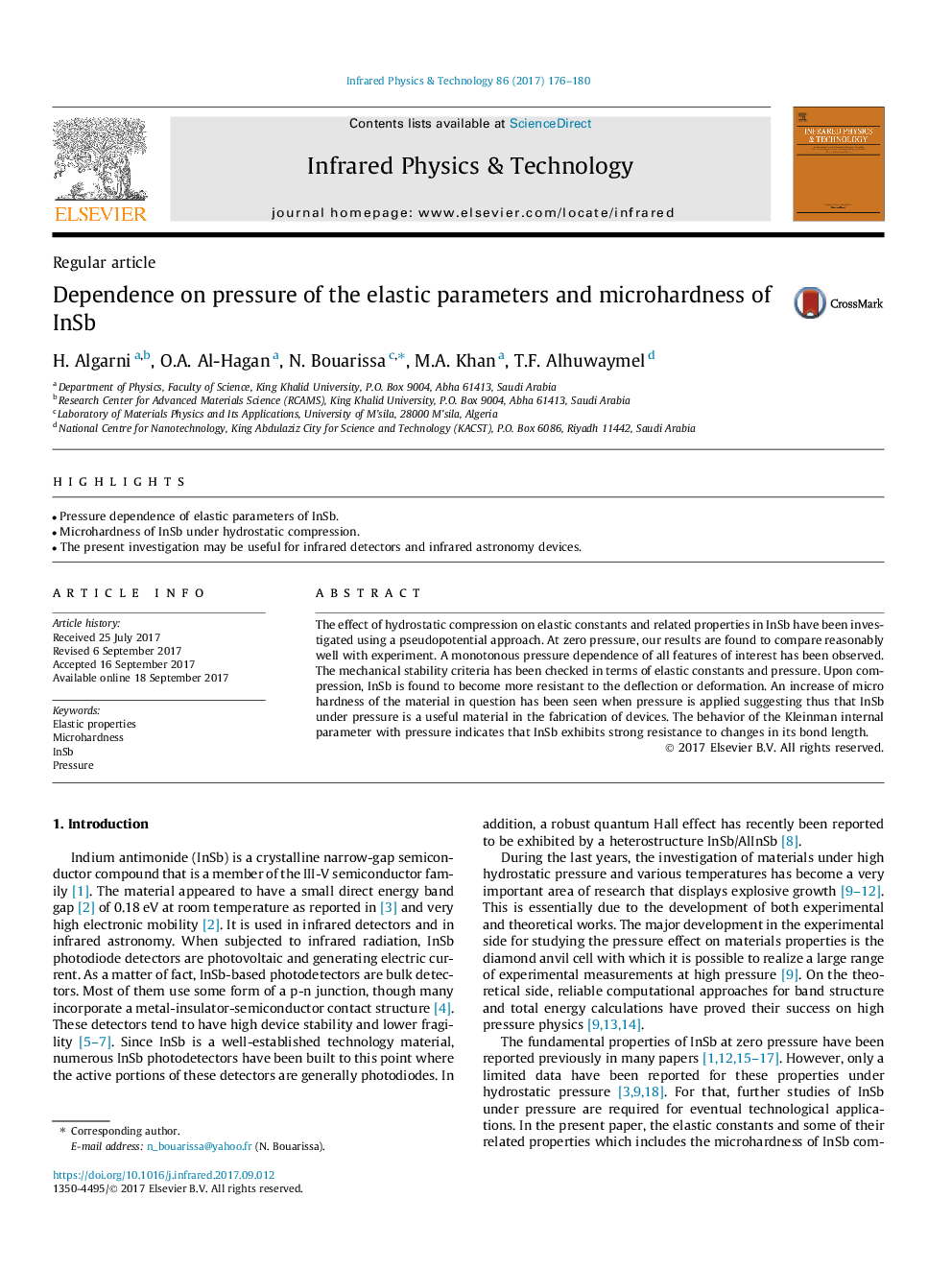 Dependence on pressure of the elastic parameters and microhardness of InSb