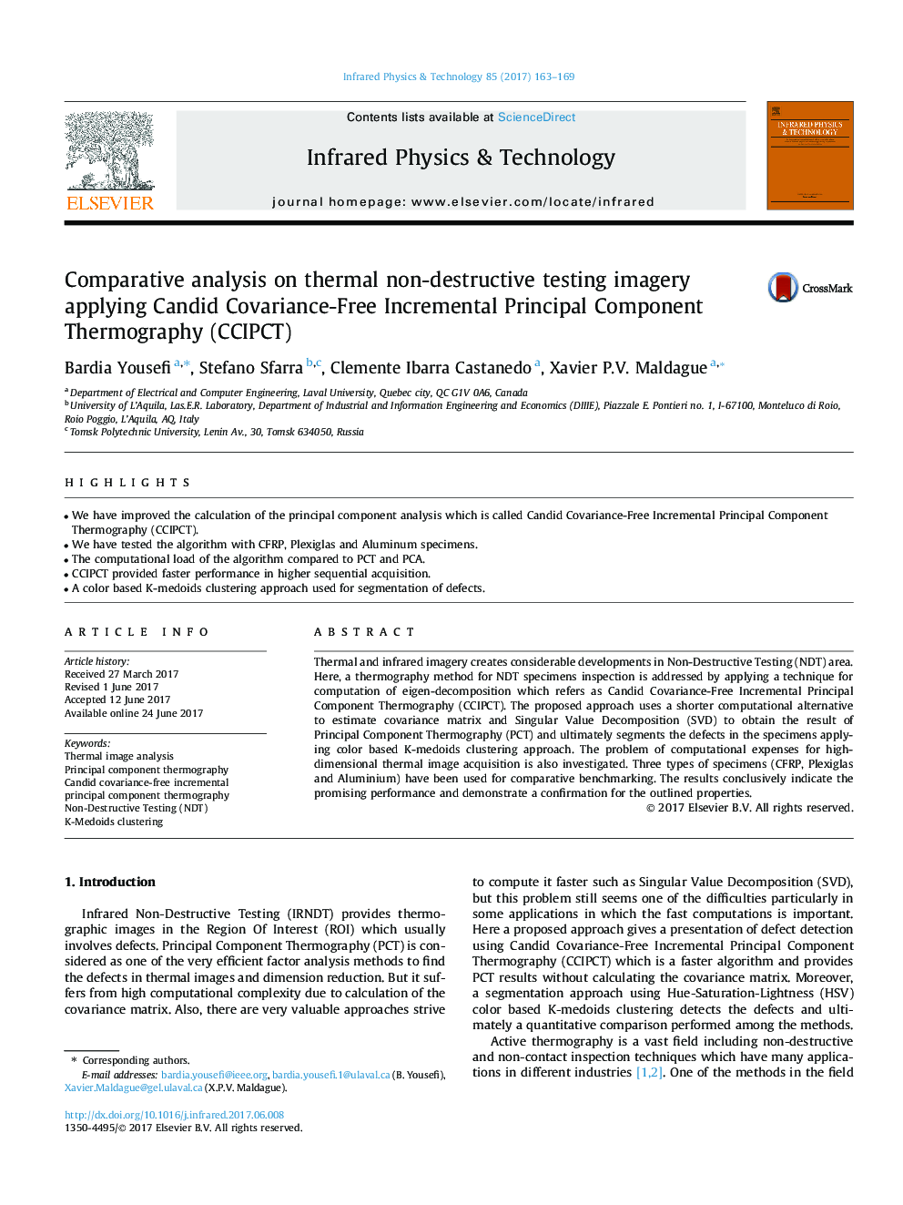 Comparative analysis on thermal non-destructive testing imagery applying Candid Covariance-Free Incremental Principal Component Thermography (CCIPCT)