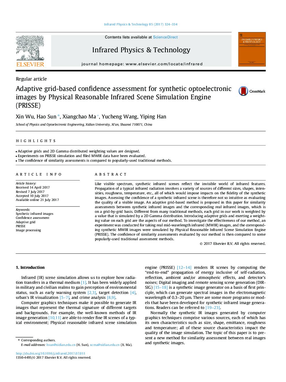 Regular articleAdaptive grid-based confidence assessment for synthetic optoelectronic images by Physical Reasonable Infrared Scene Simulation Engine (PRISSE)