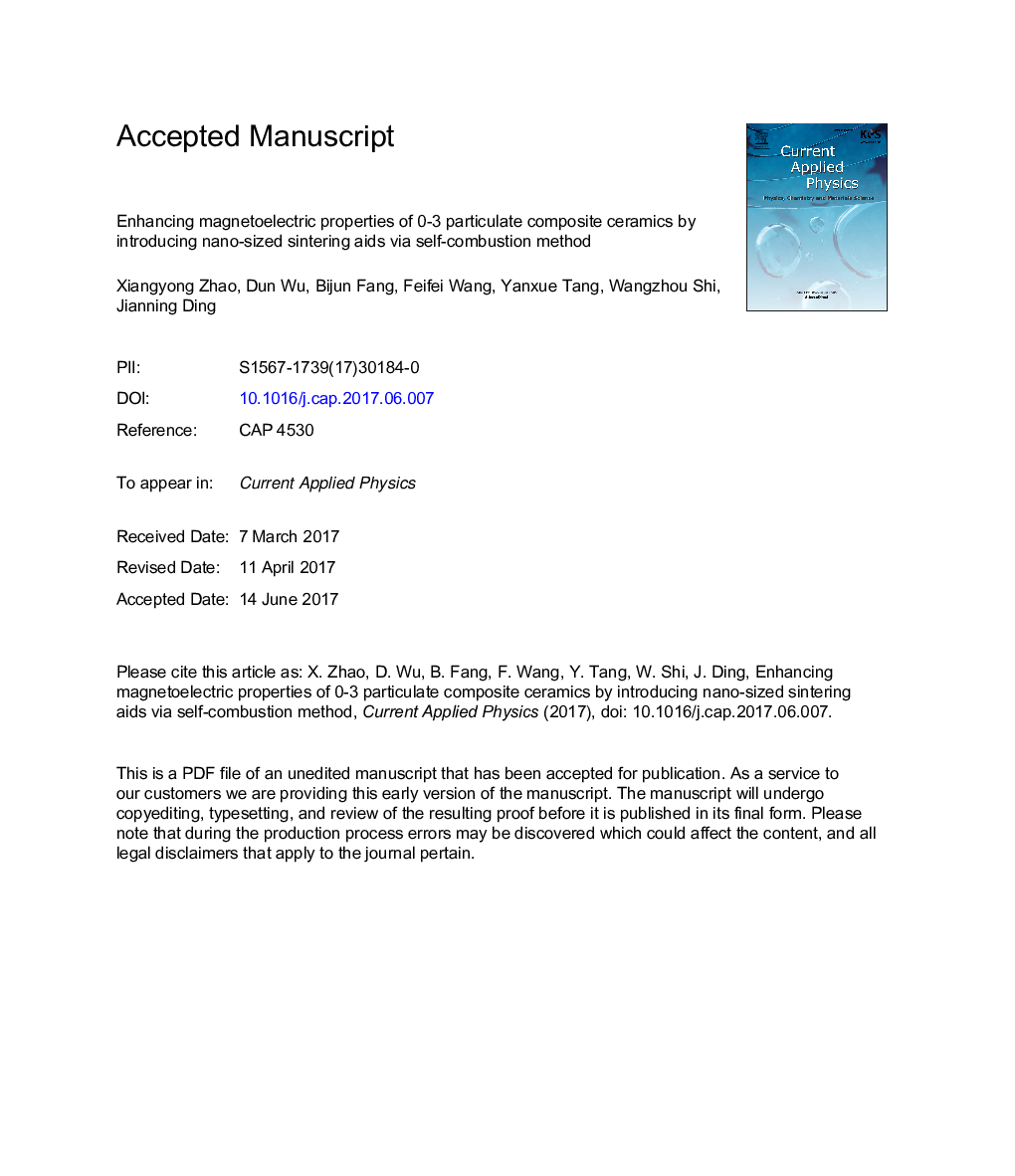 Enhancing magnetoelectric properties of 0-3 particulate composite ceramics by introducing nano-sized sintering aids via self-combustion method