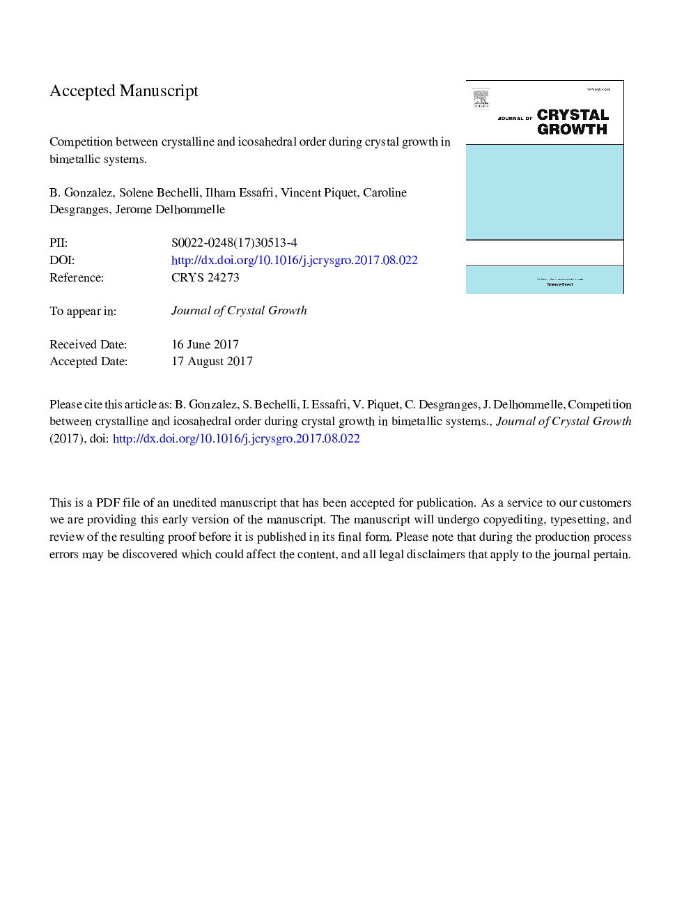 Competition between crystalline and icosahedral order during crystal growth in bimetallic systems