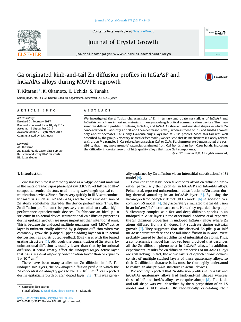 Ga originated kink-and-tail Zn diffusion profiles in InGaAsP and InGaAlAs alloys during MOVPE regrowth