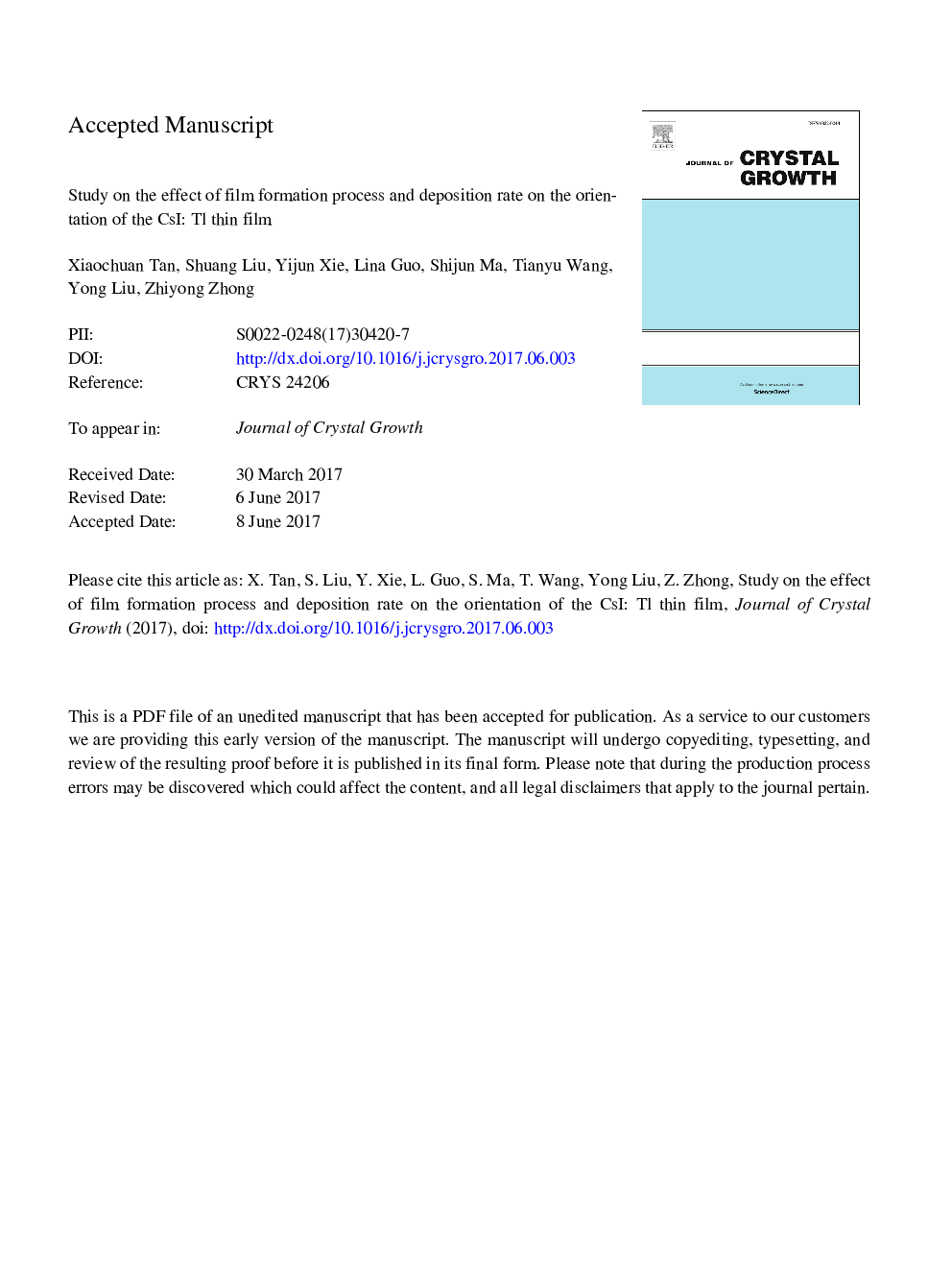 Study on the effect of film formation process and deposition rate on the orientation of the CsI:Tl thin film