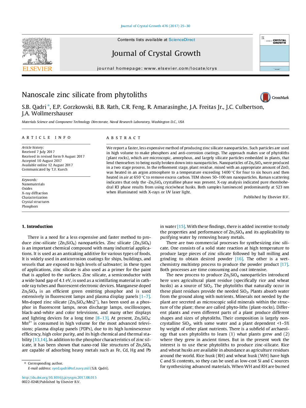 Nanoscale zinc silicate from phytoliths